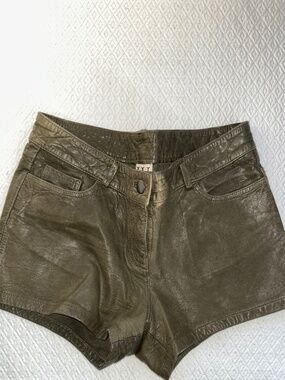 Haute Hippie brown lamb leather distressed festival shorts 2